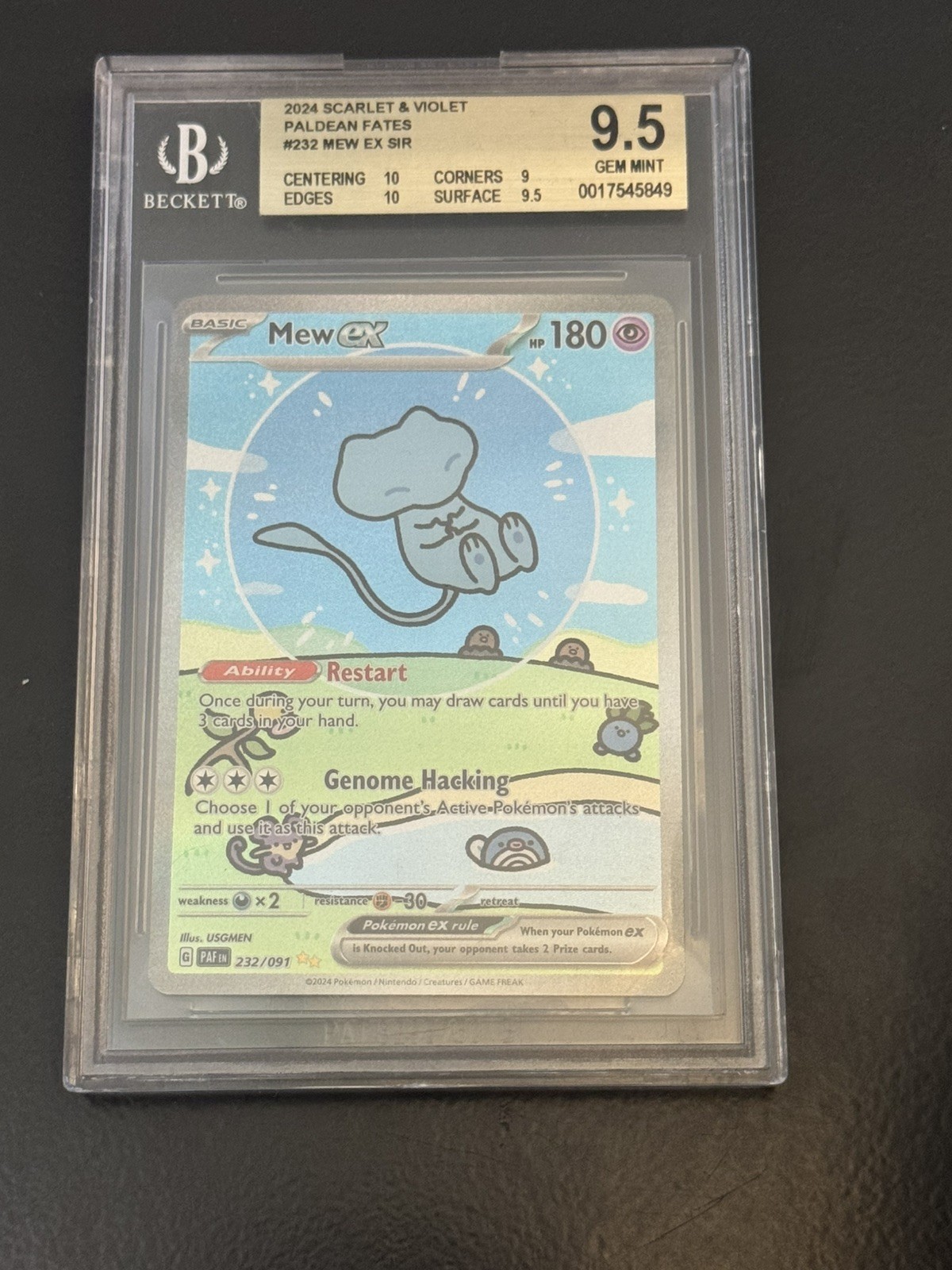 Mew ex 232/091 SV: Paldean Fates Holo Bubble Mew BGS 9.5 GEM MINT Beckett Subs