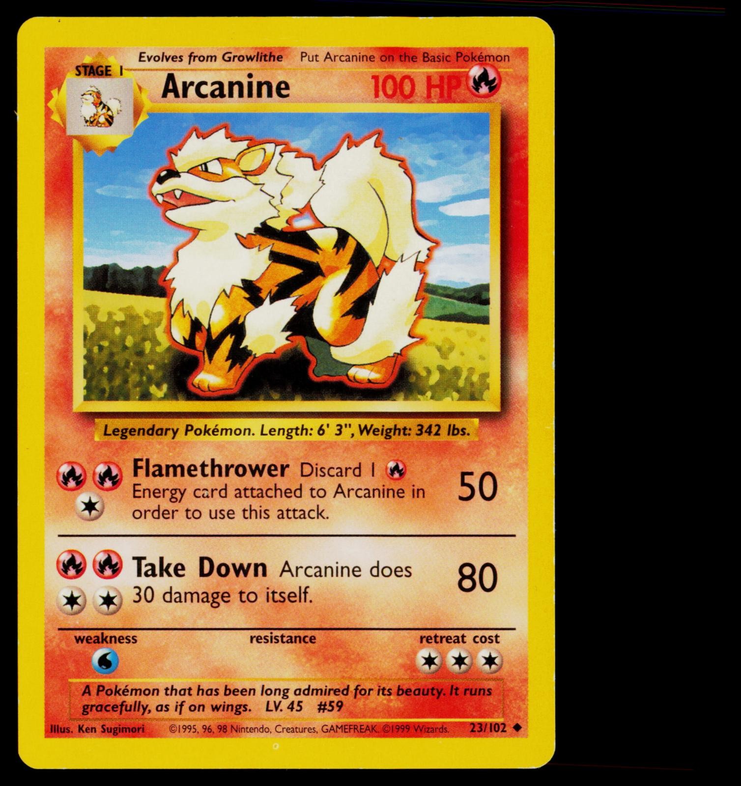 Arcanine 23/102 UC Base Set Unlimited Pokemon HP