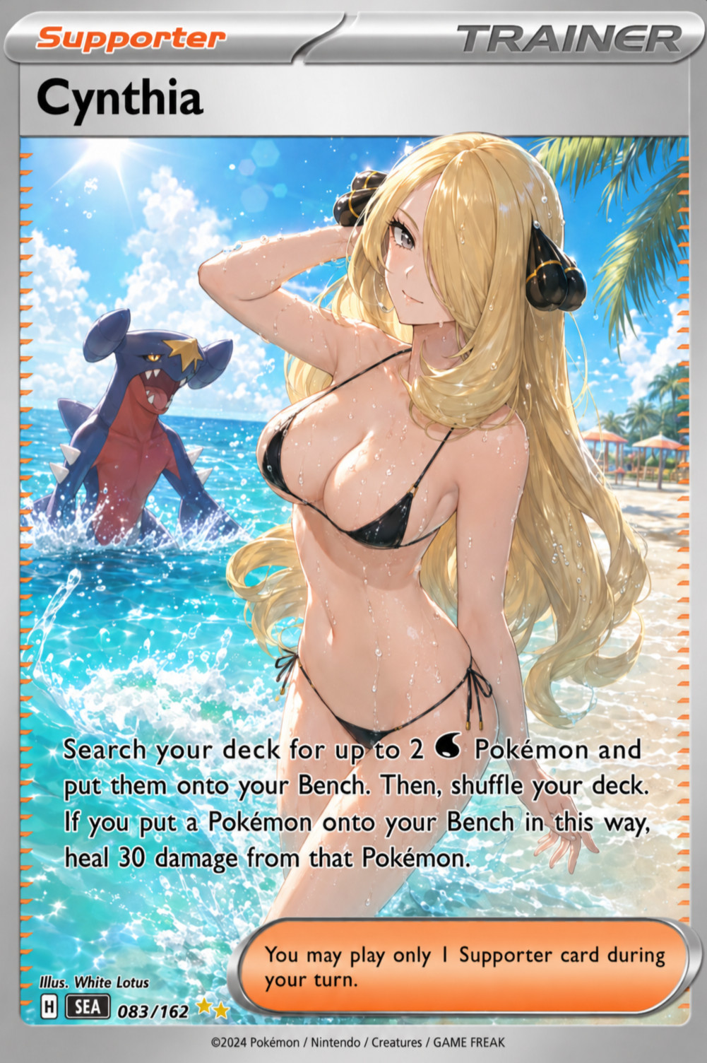 Pokemon Full Cynthia’s Beach Day Custom Altered Art Custom Card Print