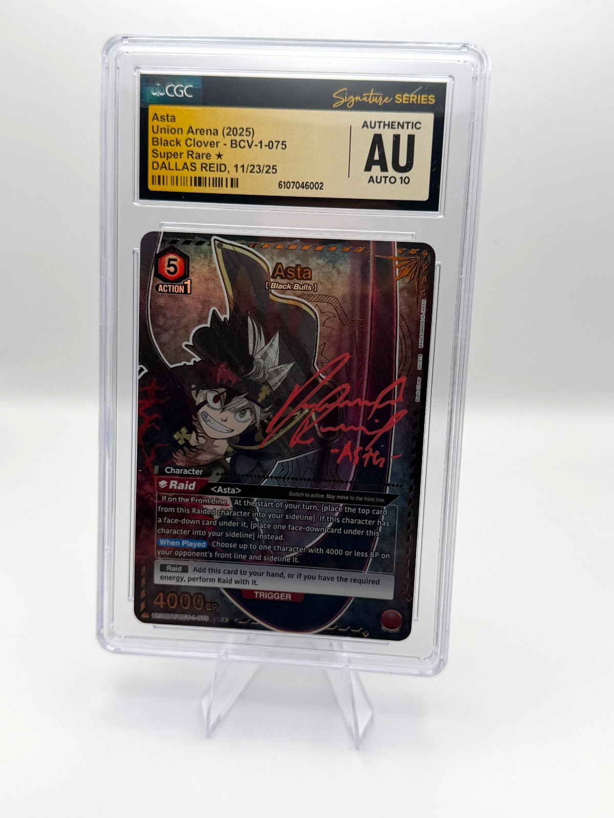 CGC Authentic Auto 10 Signed Dallas Reid Black Clover Asta UE08BT/BCV-1-075 SR*