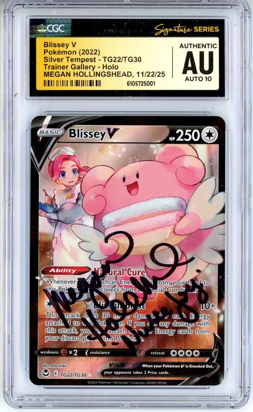 CGC Authentic Auto 10 Signed Megan Hollingshead Pokemon TCG Blissey V TG22/TG30
