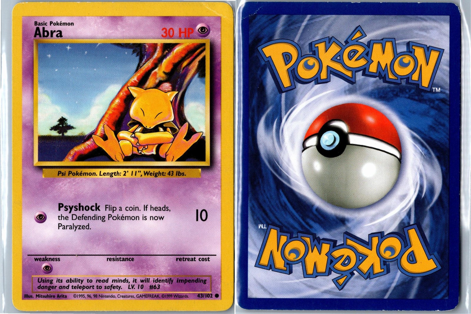 Abra – 43/102 – Base Set Unlimited – Common – Damaged – Vintage WOTC
