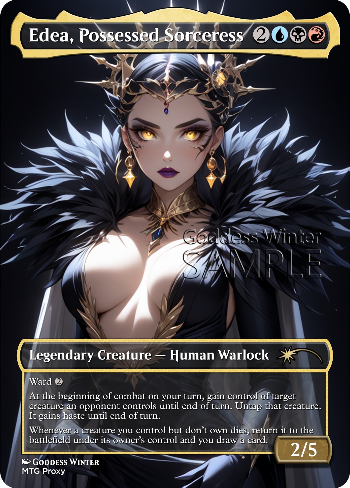 MTG – Edea, Possessed Sorceress – Fanart Borderless Style – EDH / Playtest