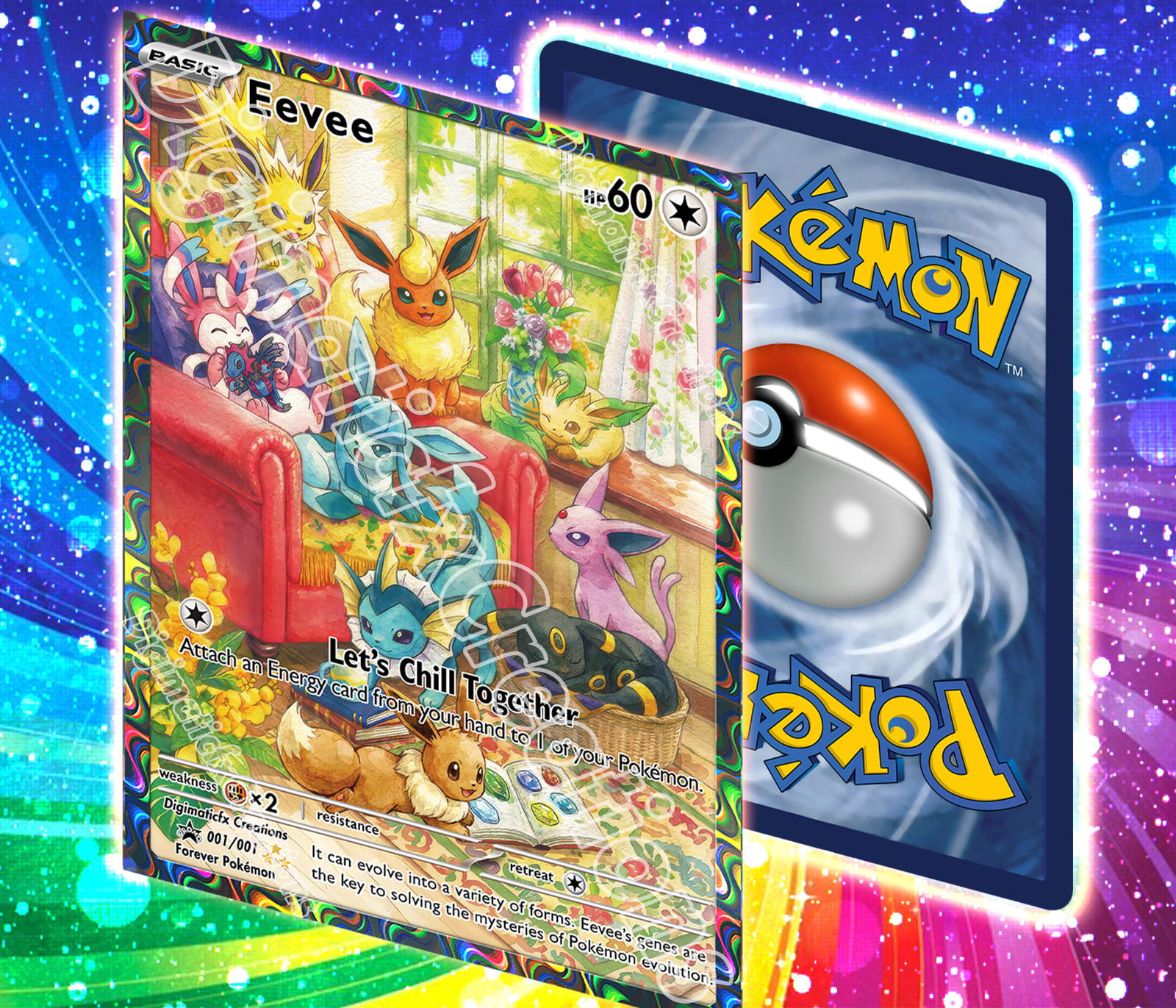 Eevee. Alternate Fan Art. Glossy Holographic