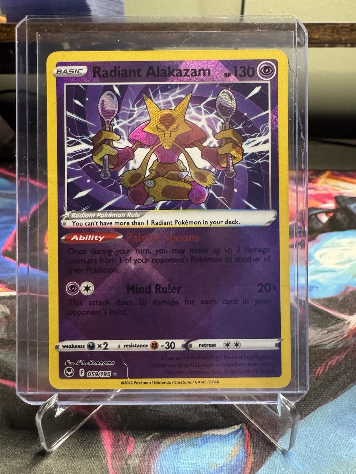 Pokémon TCG Radiant Alakazam Silver Tempest Holo Card 059/195