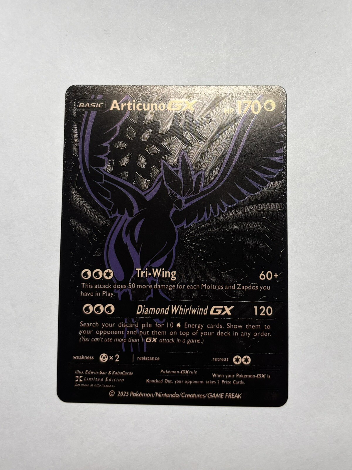 Black Foil Articuno GX Limited Edition Fan Art Display Card! 170HP NM/M