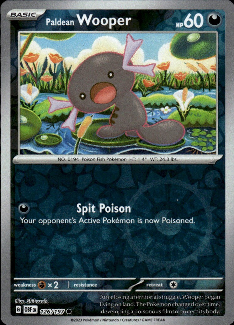 Paldean Wooper 126/197 Common Obsidian Flames Pokemon Reverse Holo Near Mint