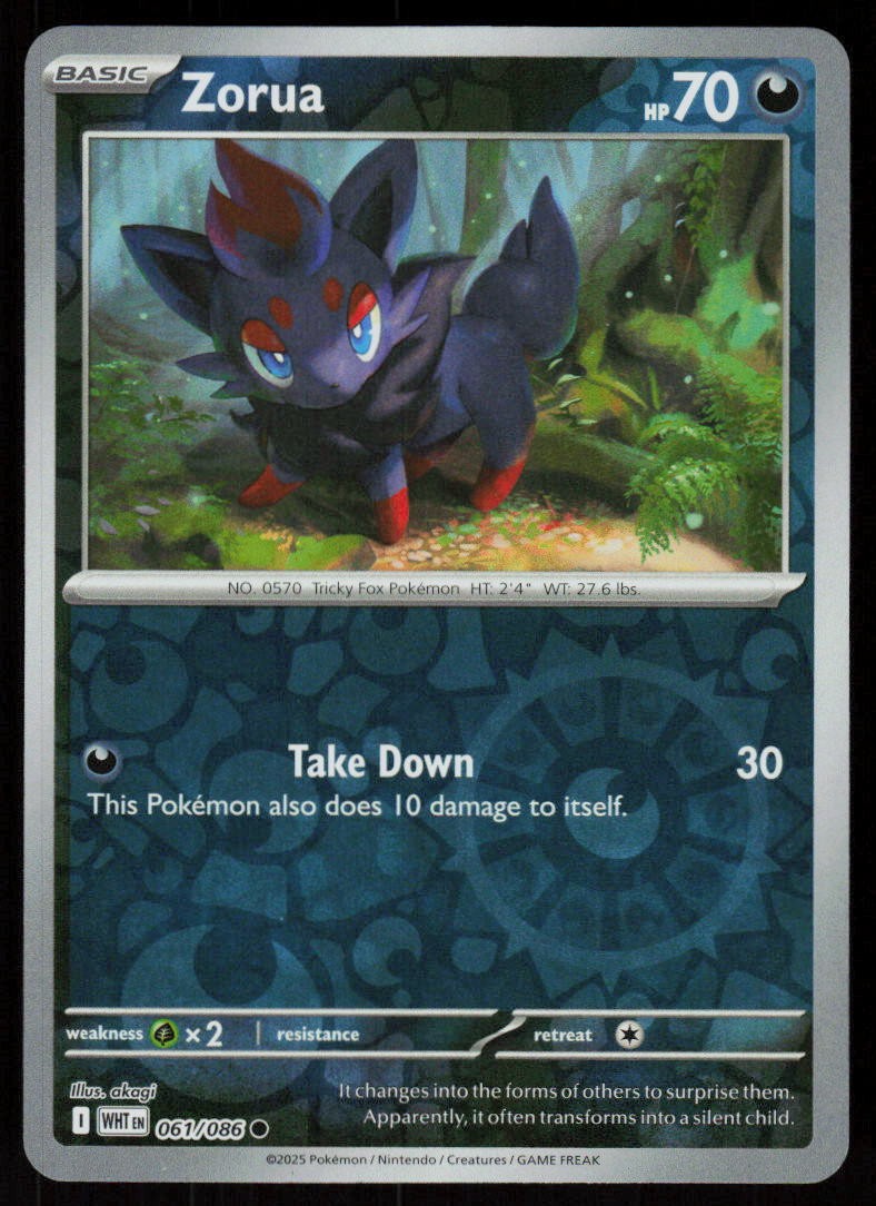 Zorua 061/086 Common White Flare Pokemon Reverse Holo Near Mint