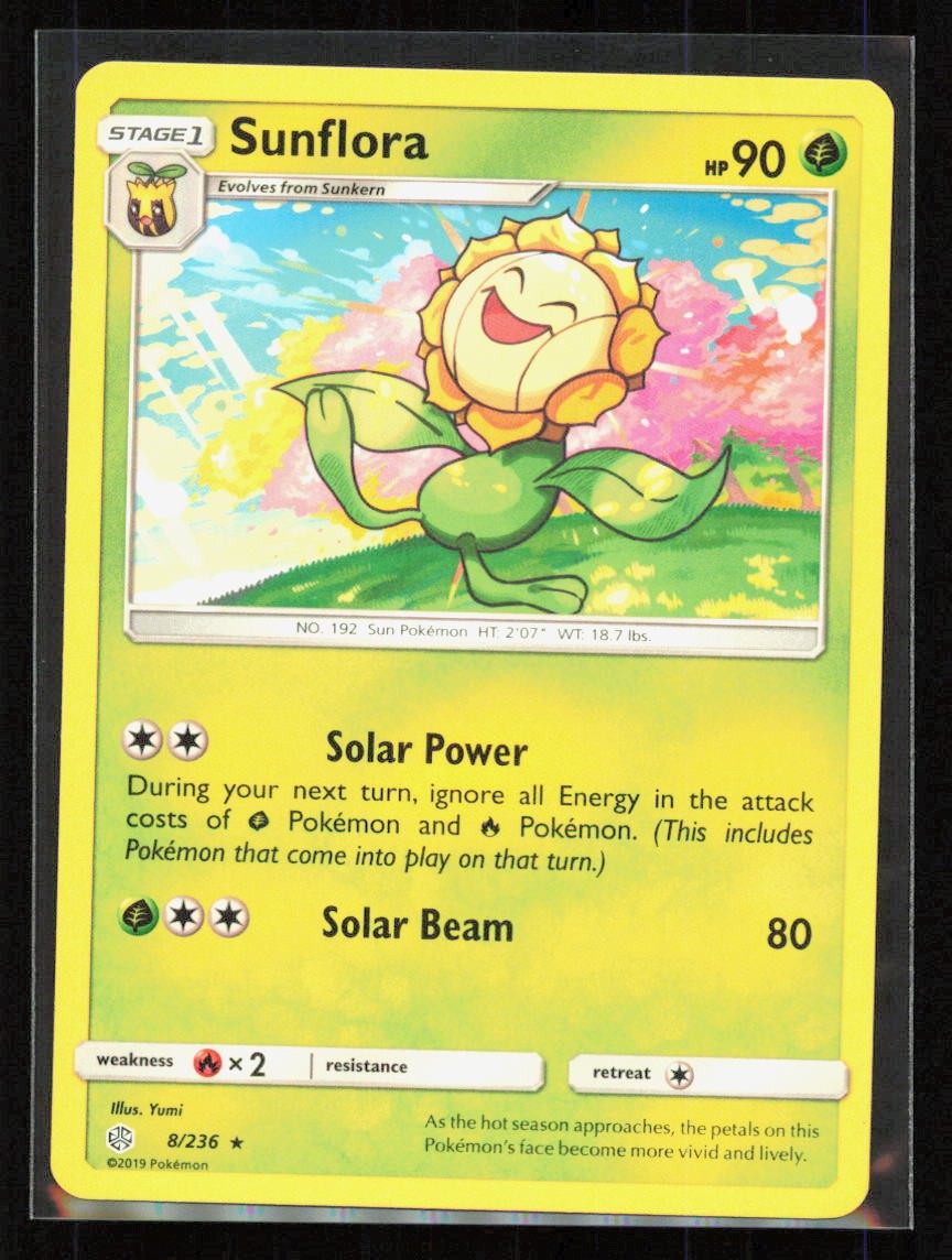 Sunflora SM Cosmic Eclipse 8/236 Rare 2019 Grass Yumi LP