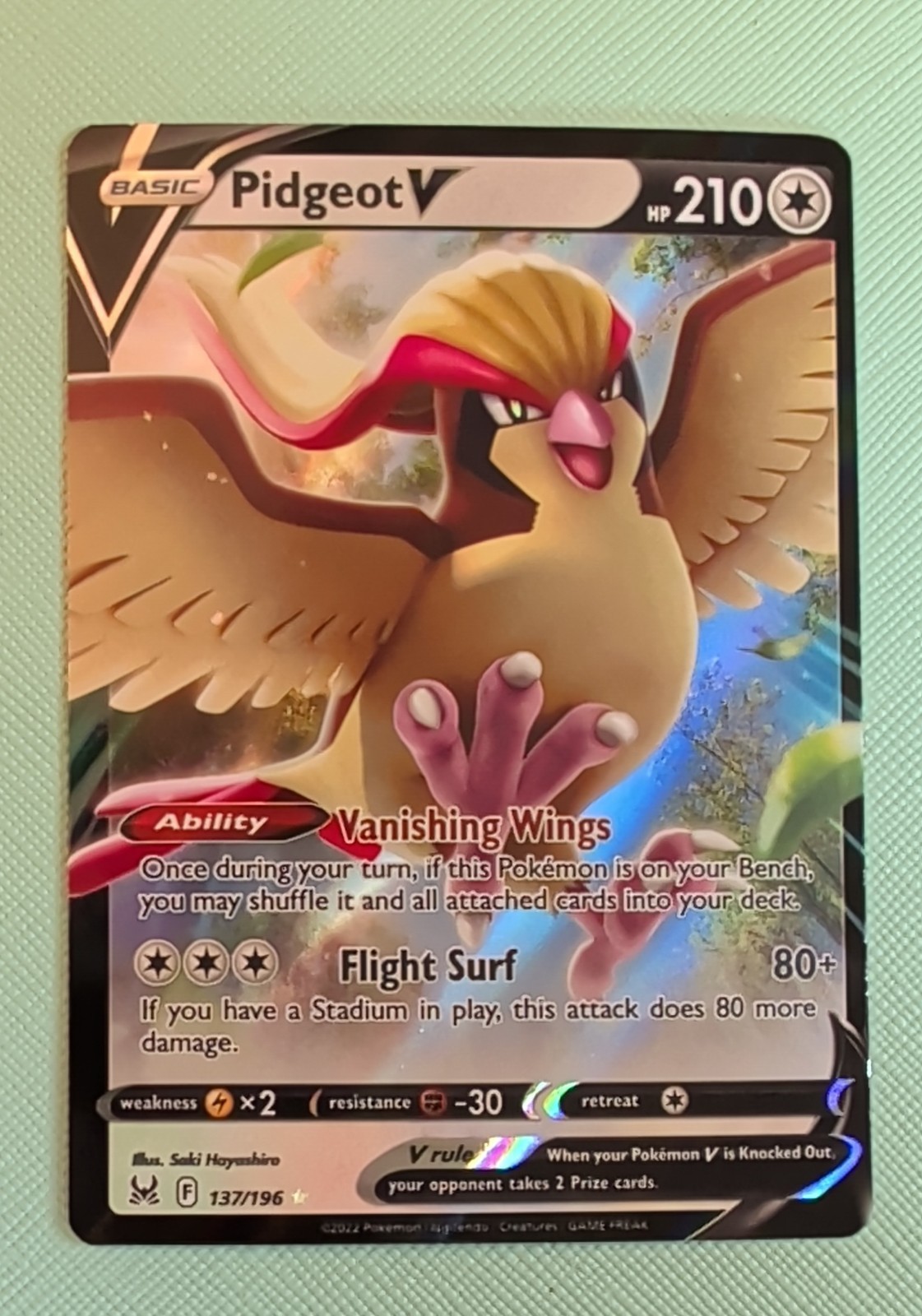 Pokemon Pidgeot V 137/196 Ultra Rare Lost Origin Saki Hayashiro Art NM