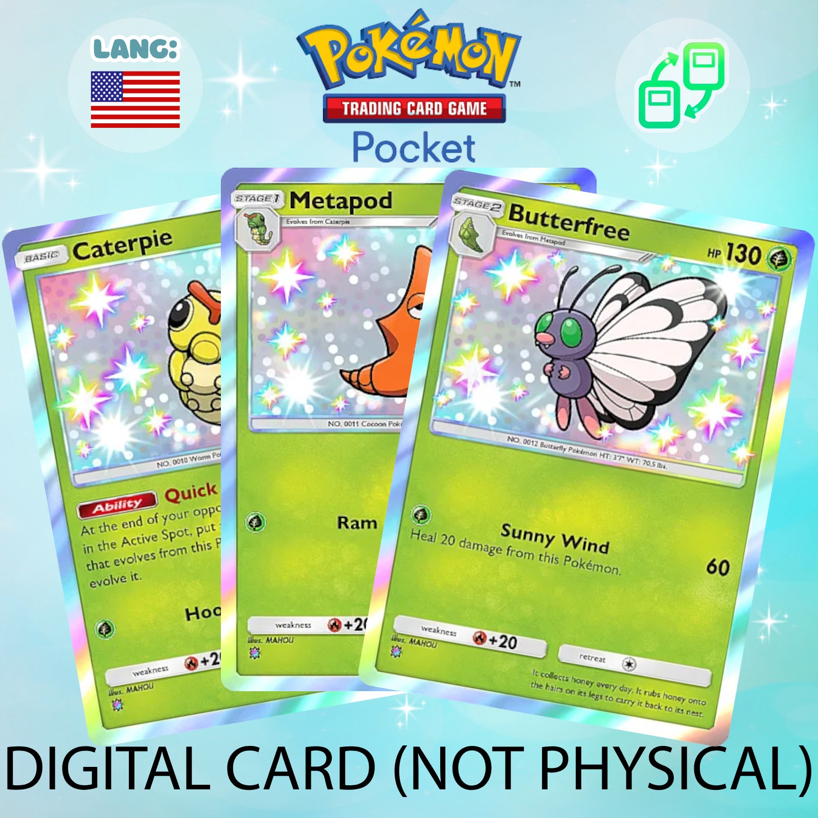 [DIGITAL] Pokemon TCG Pocket – Shiny Caterpie & Metapod & Butterfree (English)
