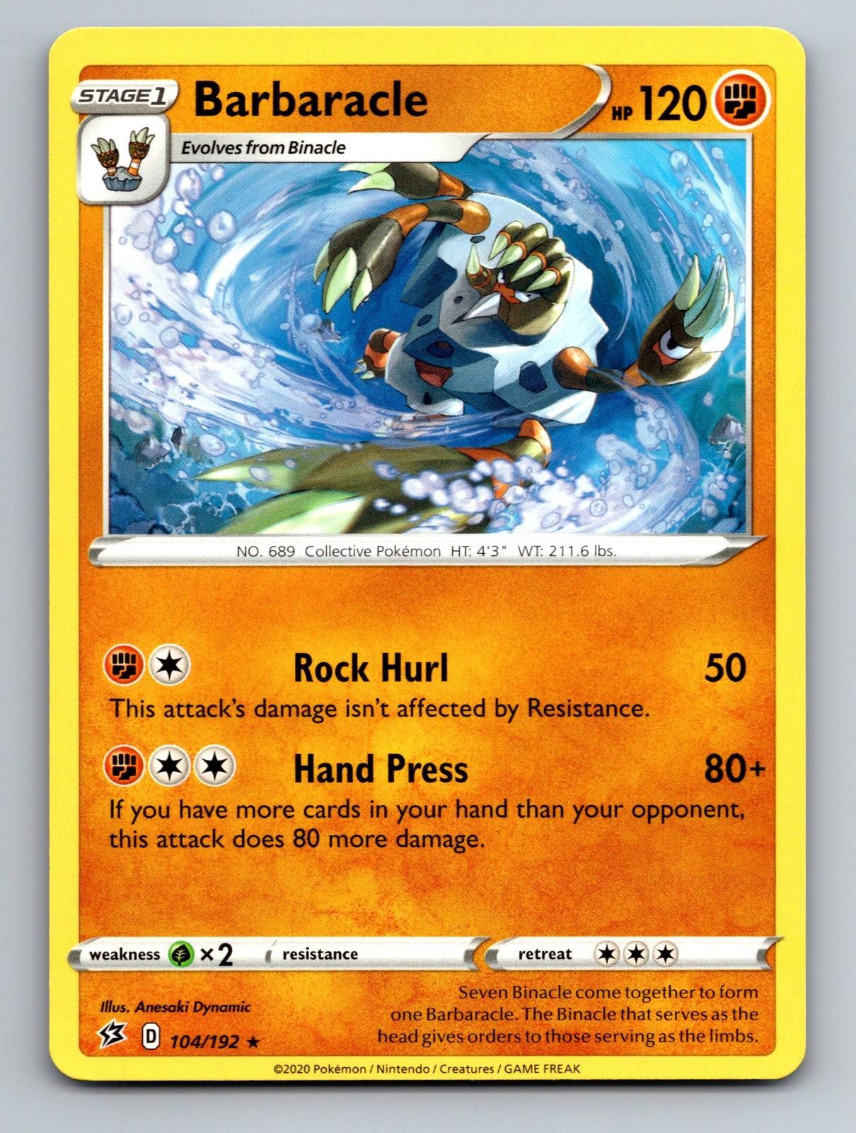 Barbaracle 104/192 Rare Rebel Clash Pokemon Near Mint