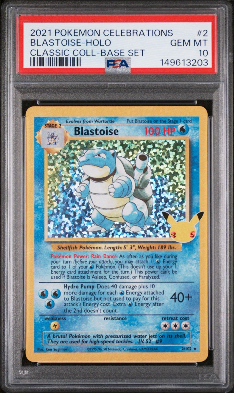 Blastoise PSA 10 Celebrations Classic Collection 2/102 Holo Base Set Pokemon