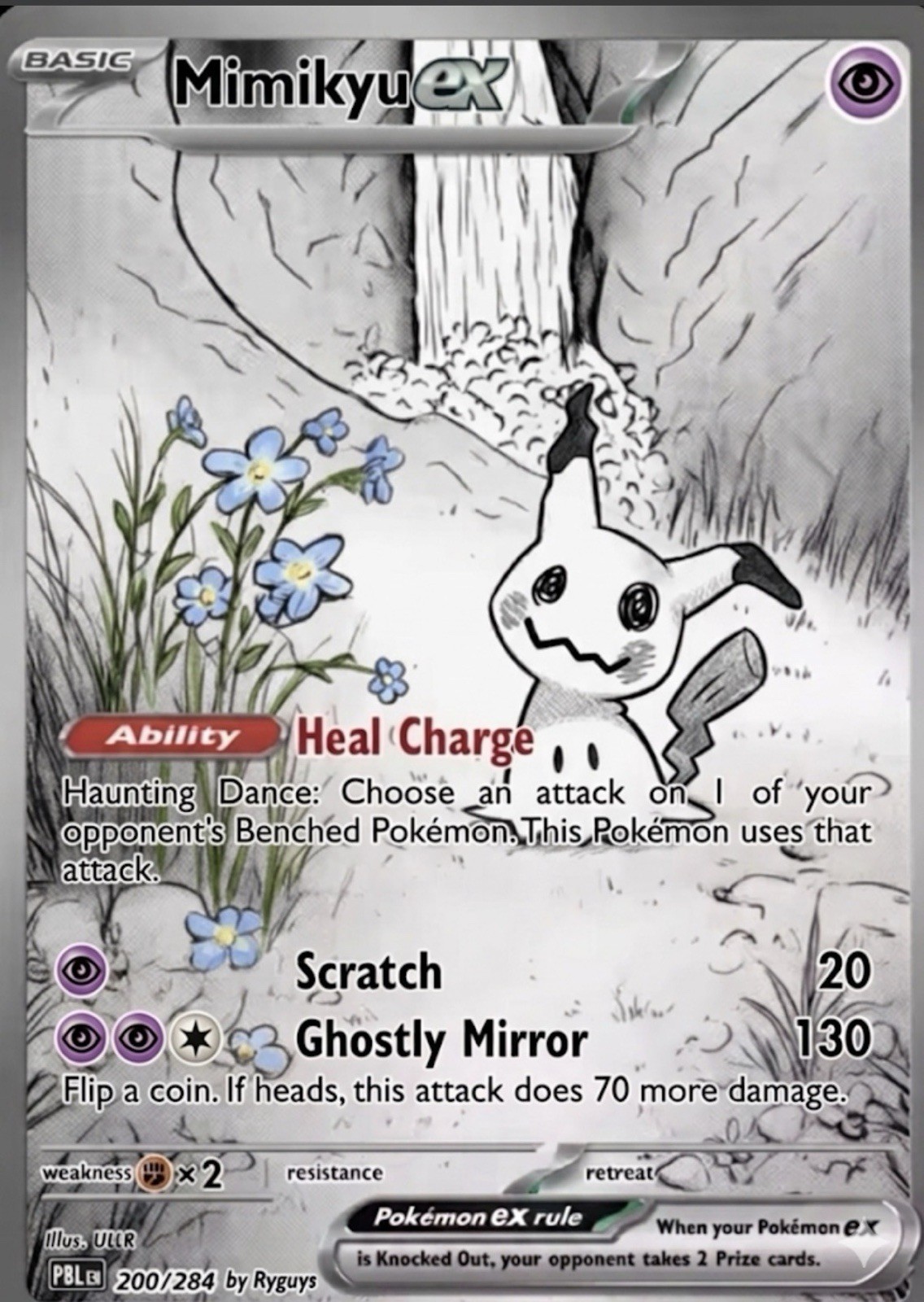 Black And White Mimikyu Blue Flowers