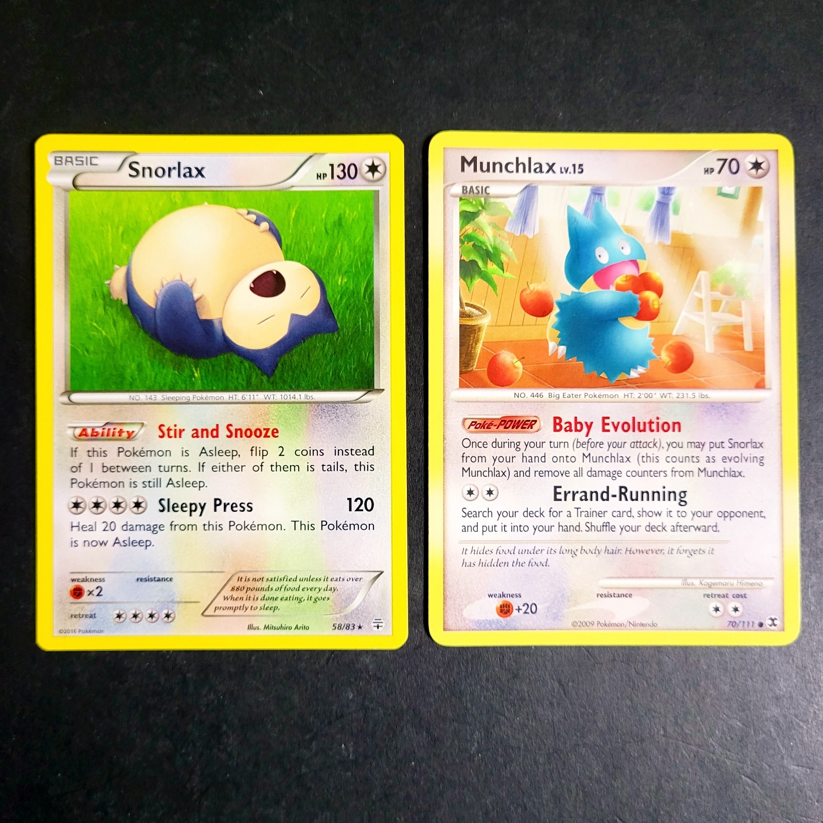 Pokemon Snorlax 58/83 Munchlax 70/111 Card Lot Generations Rising Rivals TCG