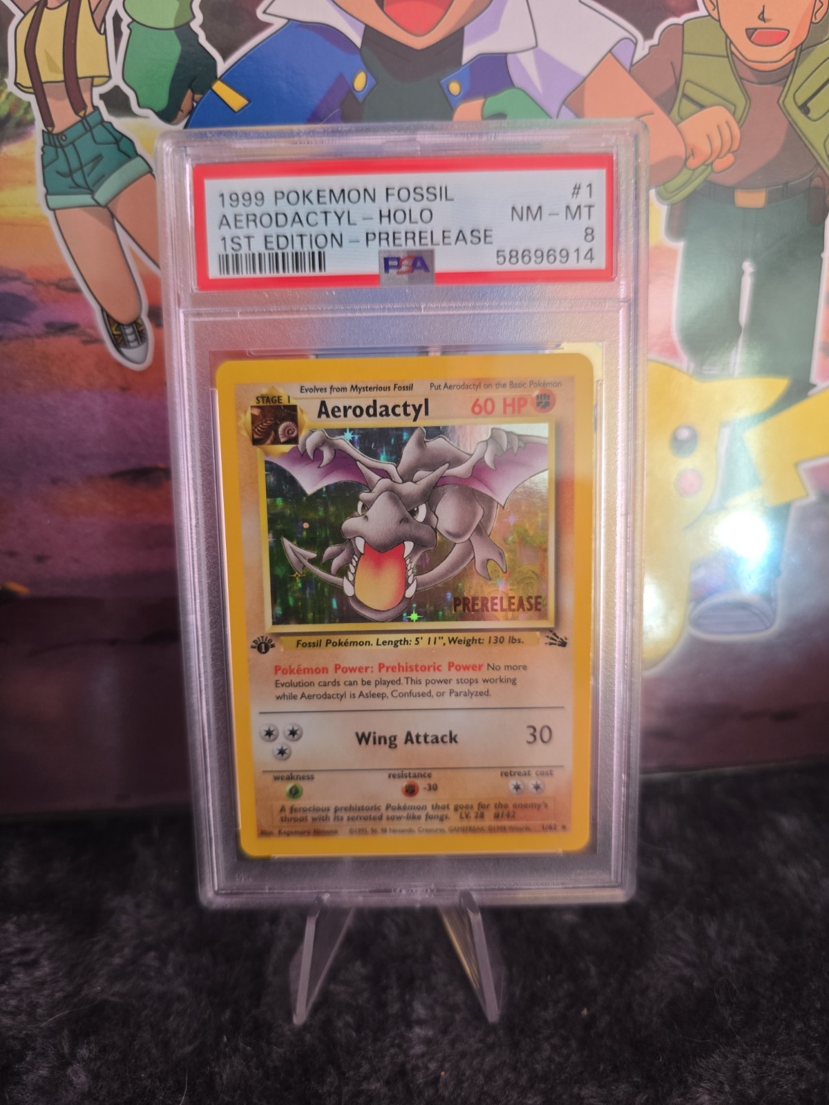 AERODACTYL 1999 POKEMON FOSSIL HOLO 1ST EDITION PRERELEASE #1 PSA 8