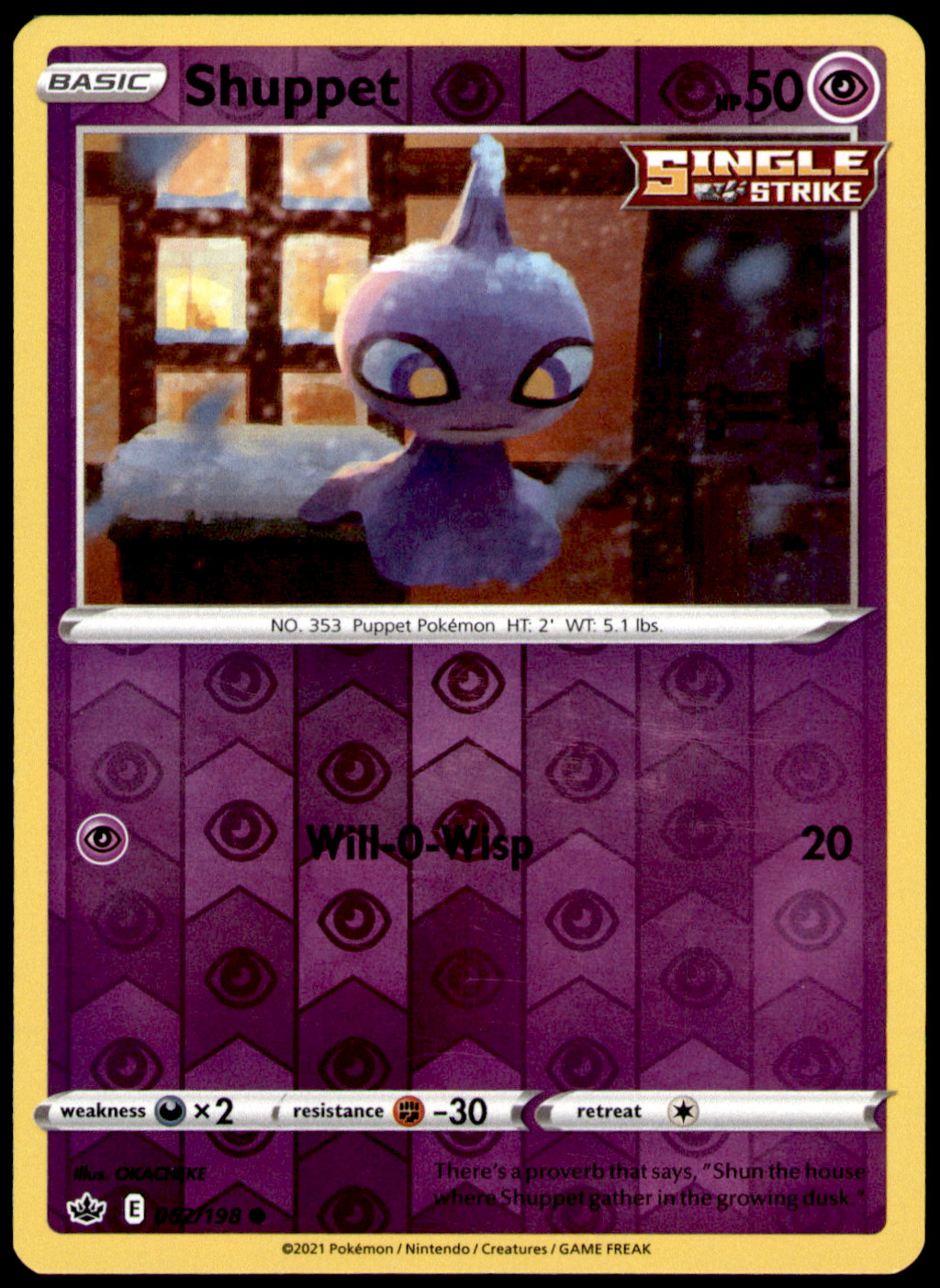 Shuppet SWSH06: Chilling Reign 062/198 Reverse Holo NM OKACHEKE
