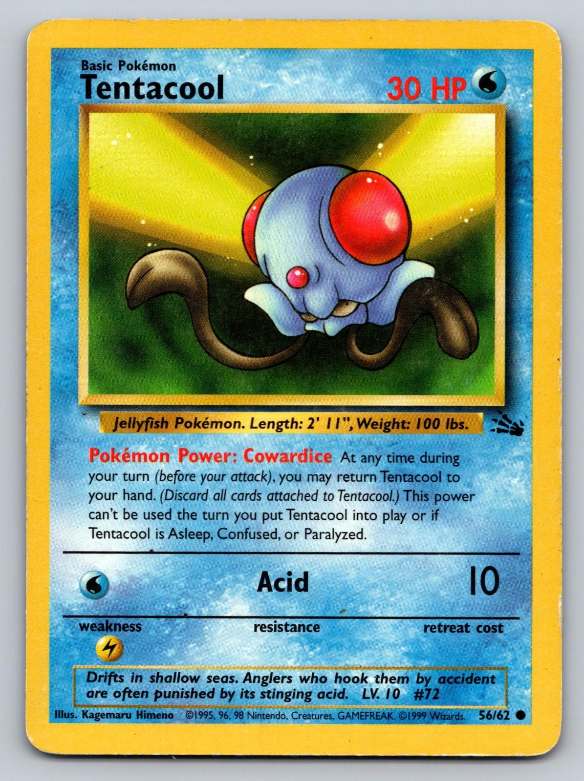 Tentacool 56/62 Common Fossil Pokemon Unlimited Heavily Played