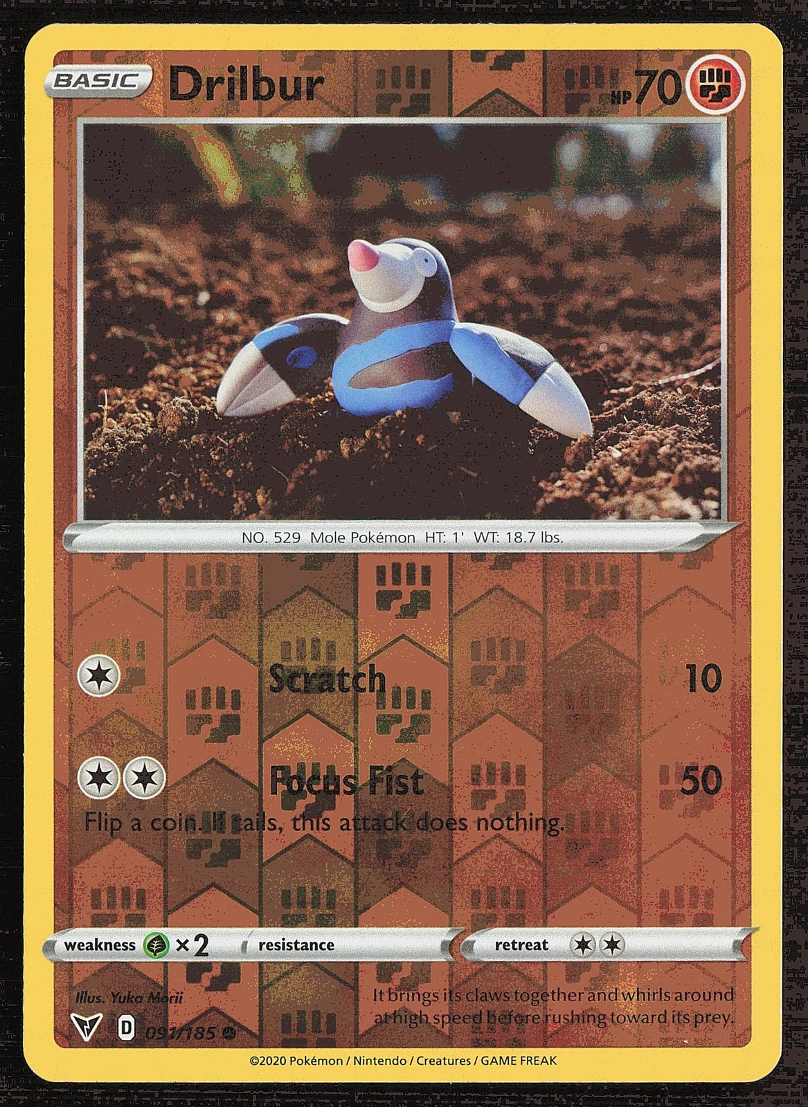 SWSH04: Vivid Voltage Drilbur #091/185 Reverse Holo Pokemon Card