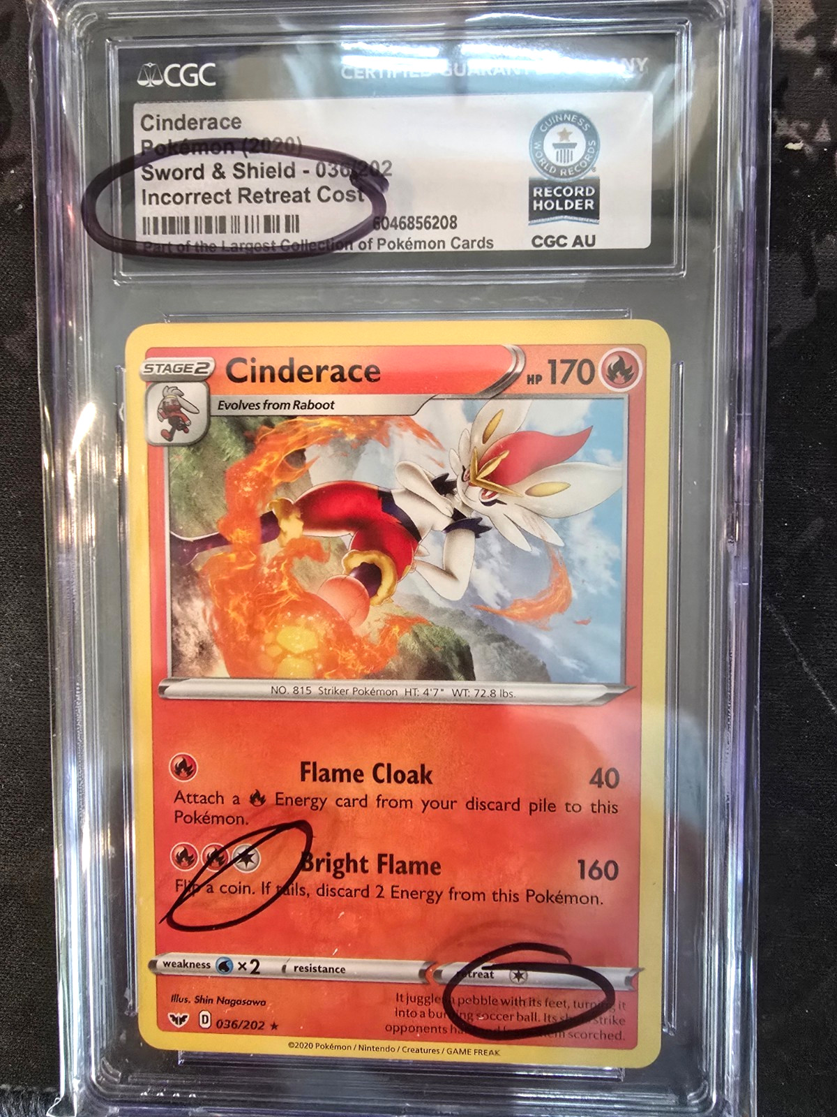 *VERY RARE* Incorrect Retreat Cost Error World Record 1/1 Cinderace 036/202 CGC