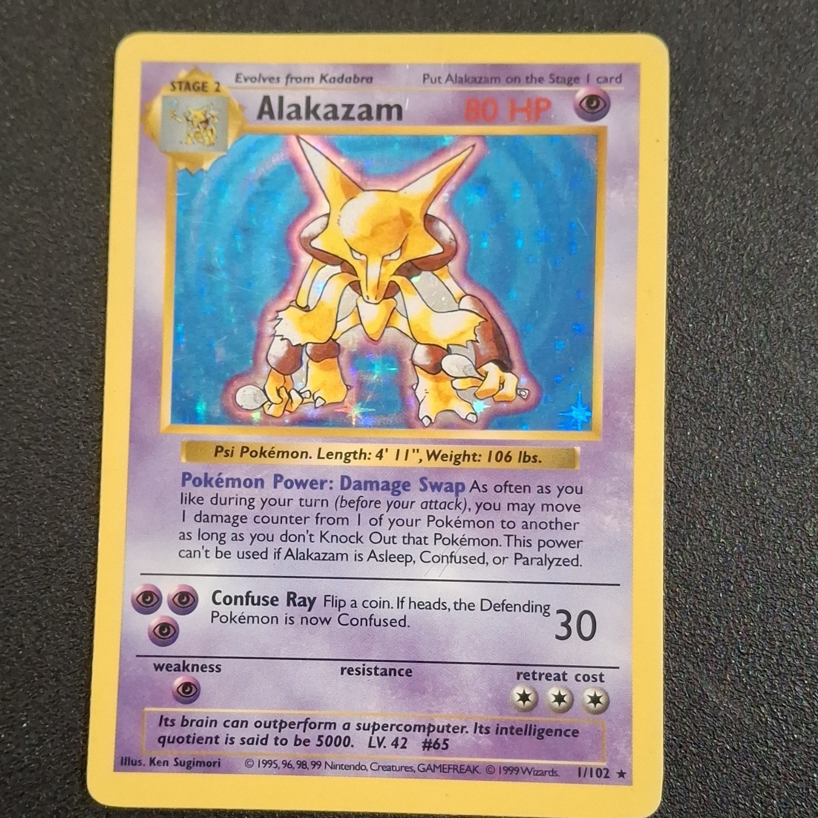 Wizards of the Coast Pokemon TCG Alakazam 1/102 Base Set Holo Rare Eng 80HP