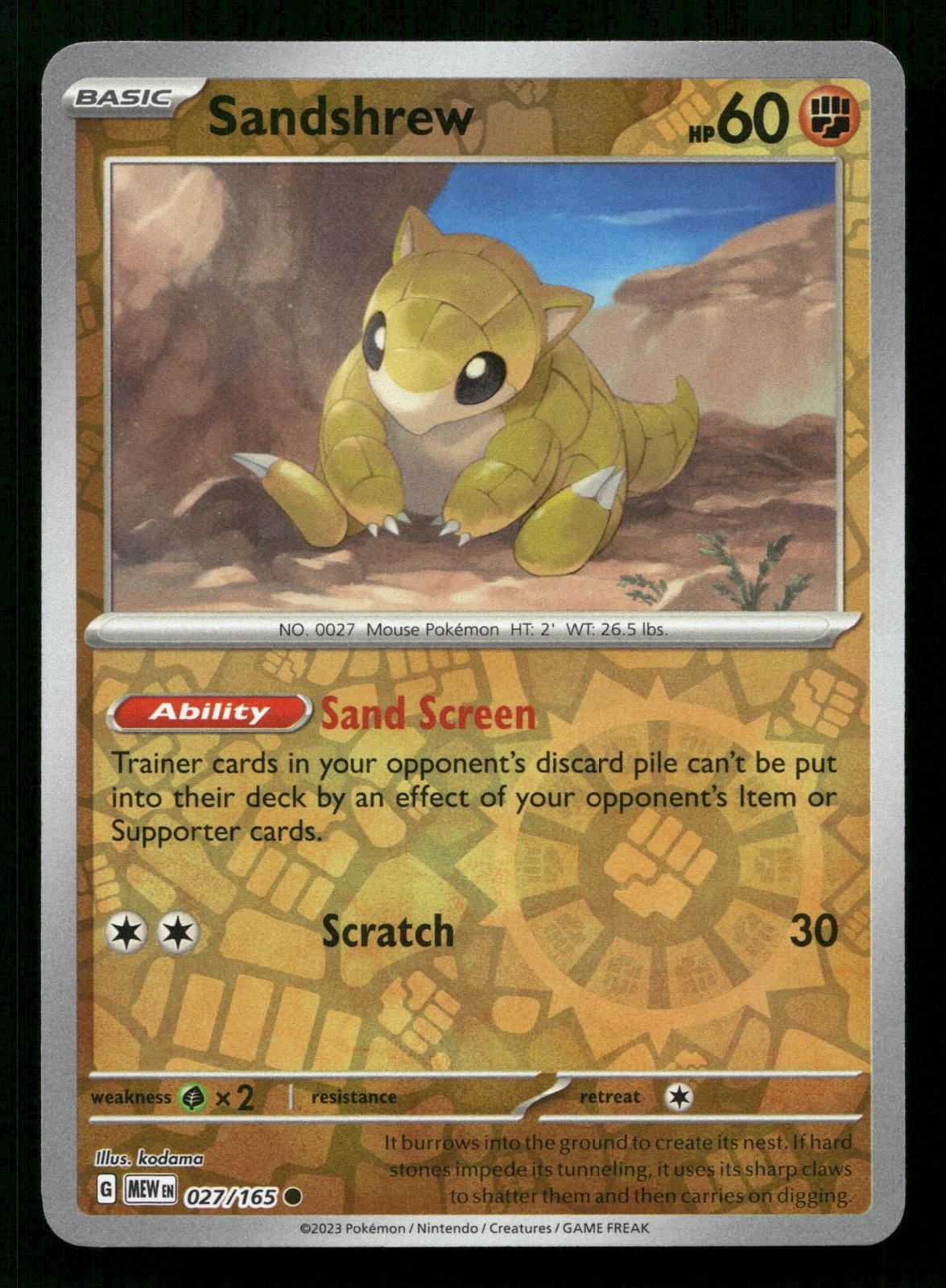 Sandshrew 027/165 151 Common Reverse Holo Near Mint