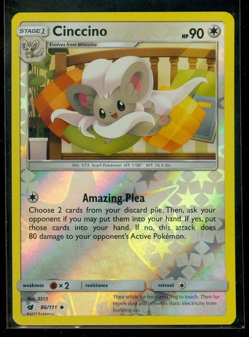 Pokemon Cinccino Uncommon 86/111 SM – Crimson Invasion Reverse Holofoil NM