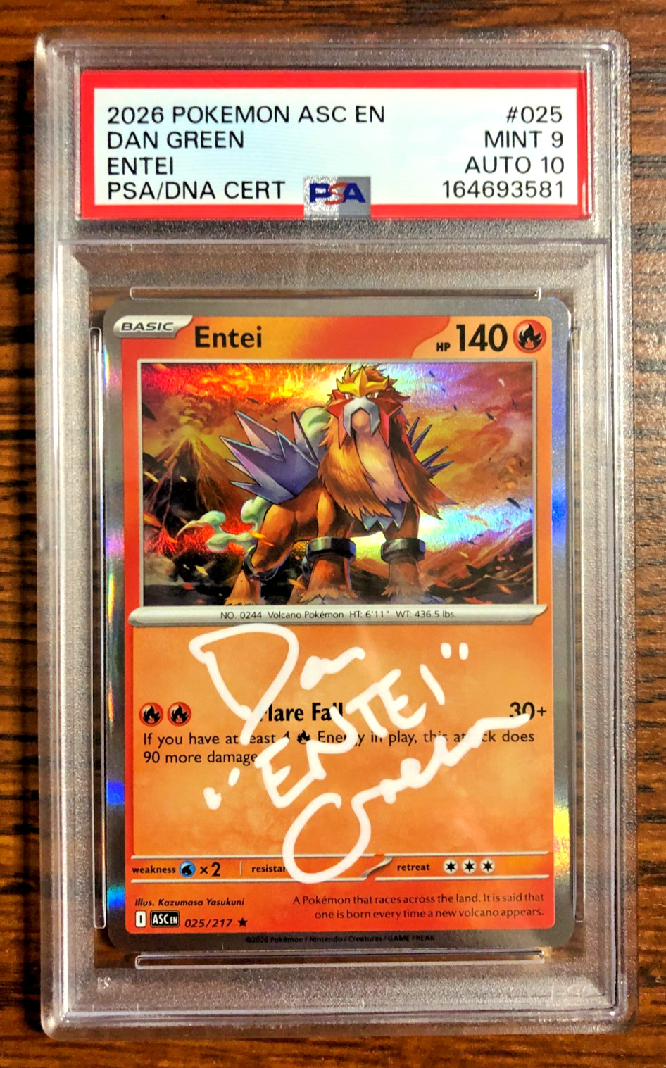 Entei Holo Rare #025|PSA MINT 9-AUTO 10|Dan Green|Ascended Heroes|Pokemon TCG