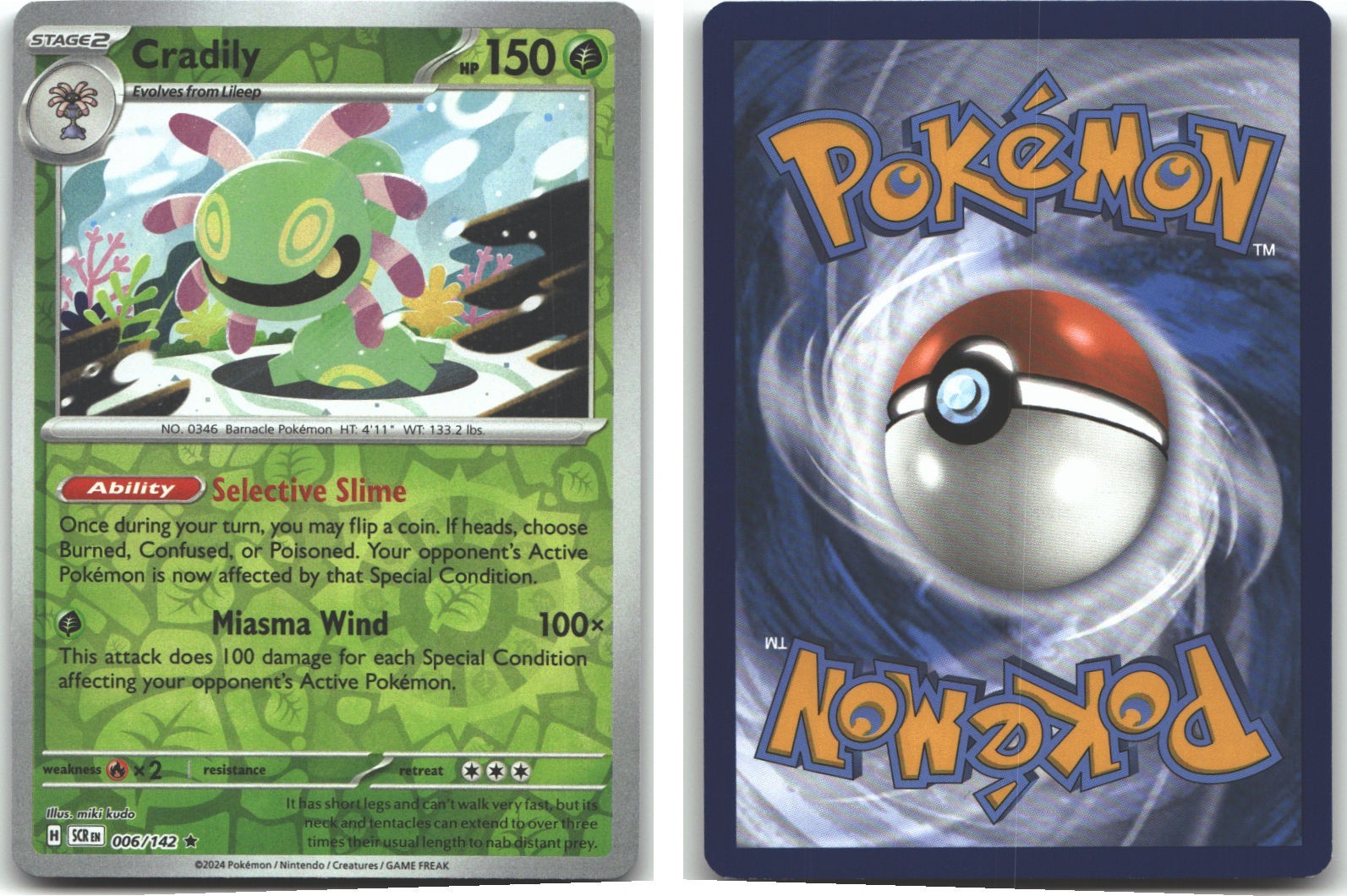 Cradily 006/142 Stellar Crown Reverse Holofoil Pokemon (LP-NM)