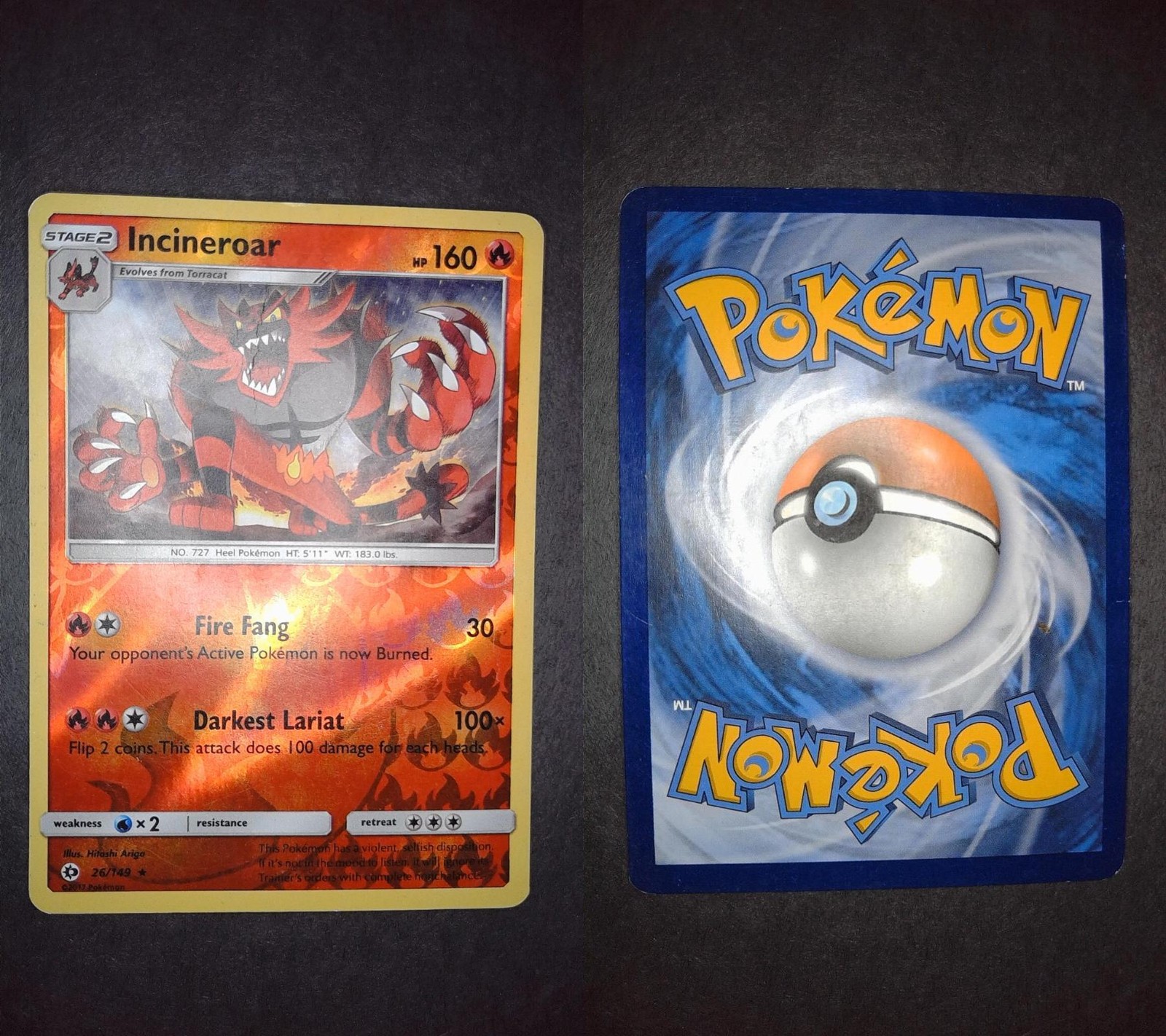 Incineroar 26/149 Rare SM Base Set Pokemon Reverse Holo Lightly Played