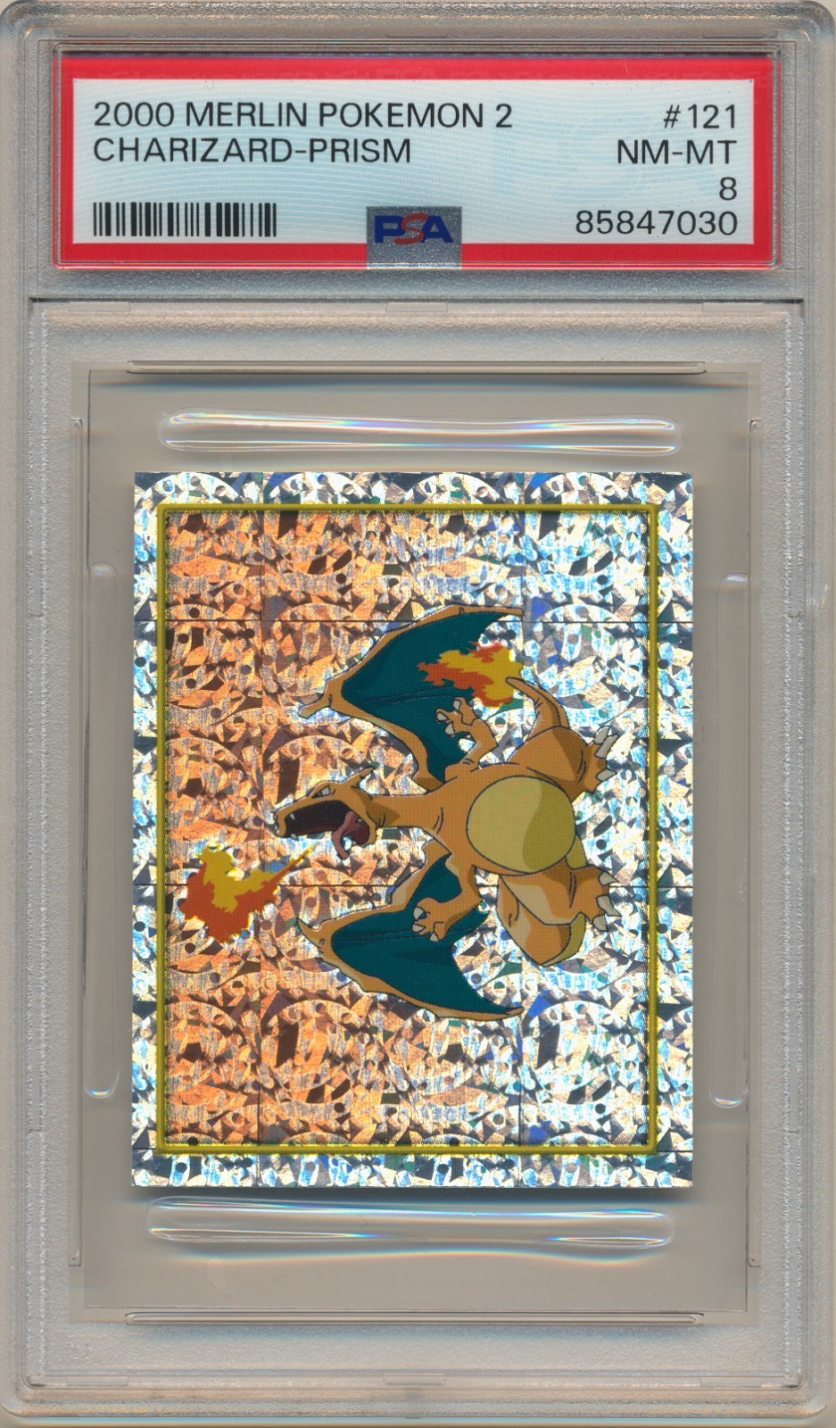 2000 Merlin Pokemon 2 Charizard-Prism #121 PSA 8 NM-MT Vintage Sticker