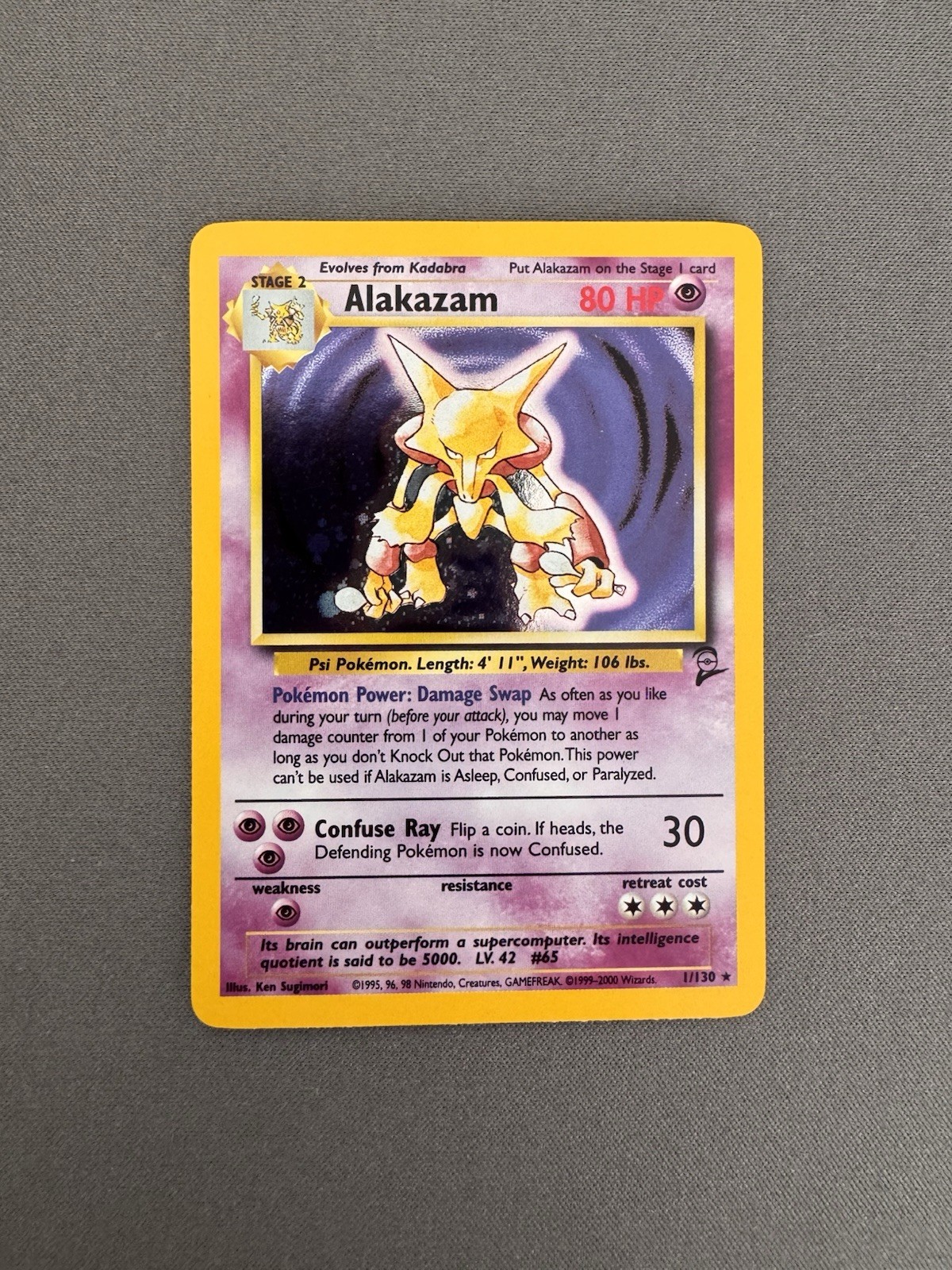 Pokemon Alakazam Base Set 2 Holo Rare Card #1/130 Mint NM