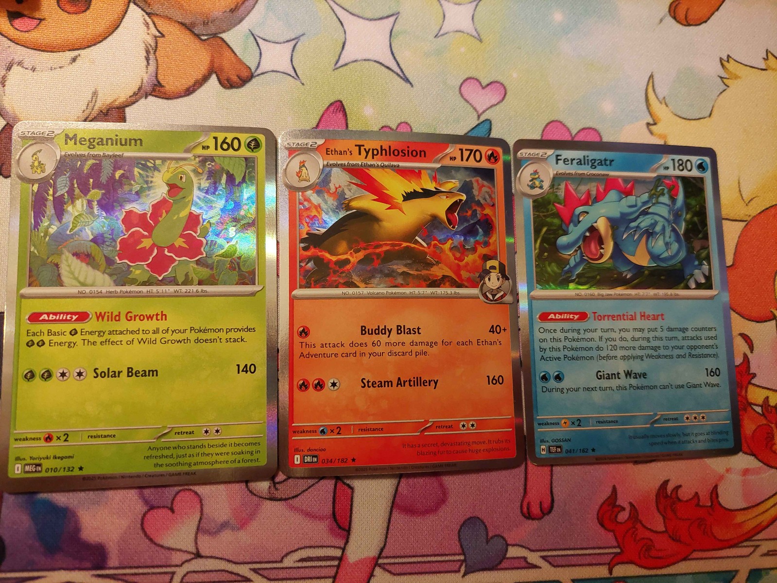 Meganium Ethan’s Typhlosion Feraligatr Starters G2 HOLOS 3 Card Complete Set NM