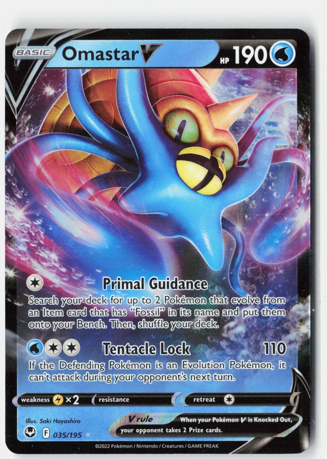 Omastar V Holo Ultra Rare SWSH12: Silver Tempest 035/195 NM Saki Hayashiro