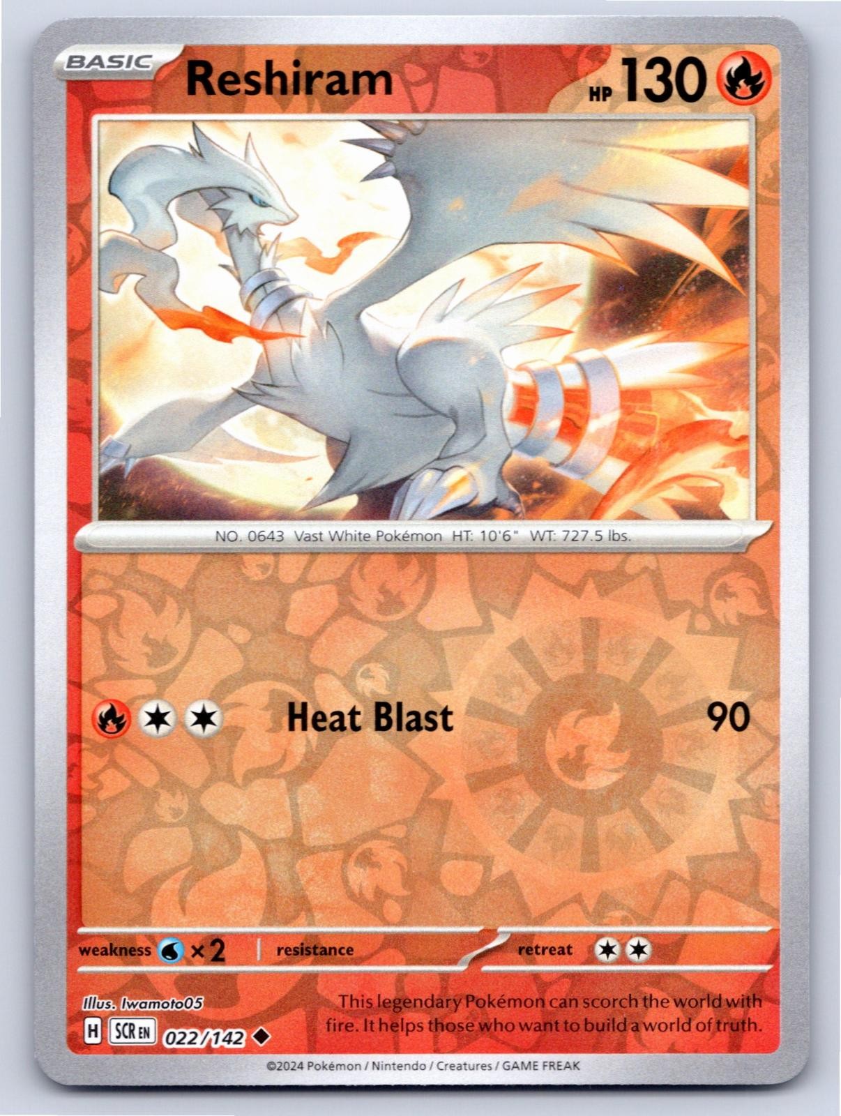 POKEMON RESHIRAM STELLAR CROWN 22/142 REVERSE HOLO UNCOMMON NM A1725 FREE S&H
