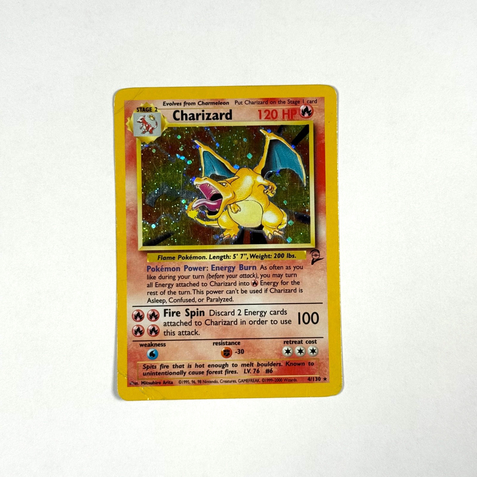 Pokémon Charizard 2nd Edition Holo Card 4/130 Base Set 2 -Poor/Damaged Condition