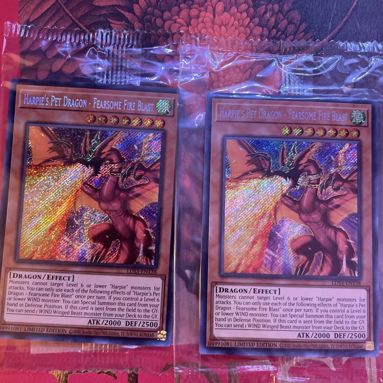 Harpie’s Pet Dragon-Fearsome Fire Blast 2x LDS3-EN138 Secret Rare Sealed Yugioh