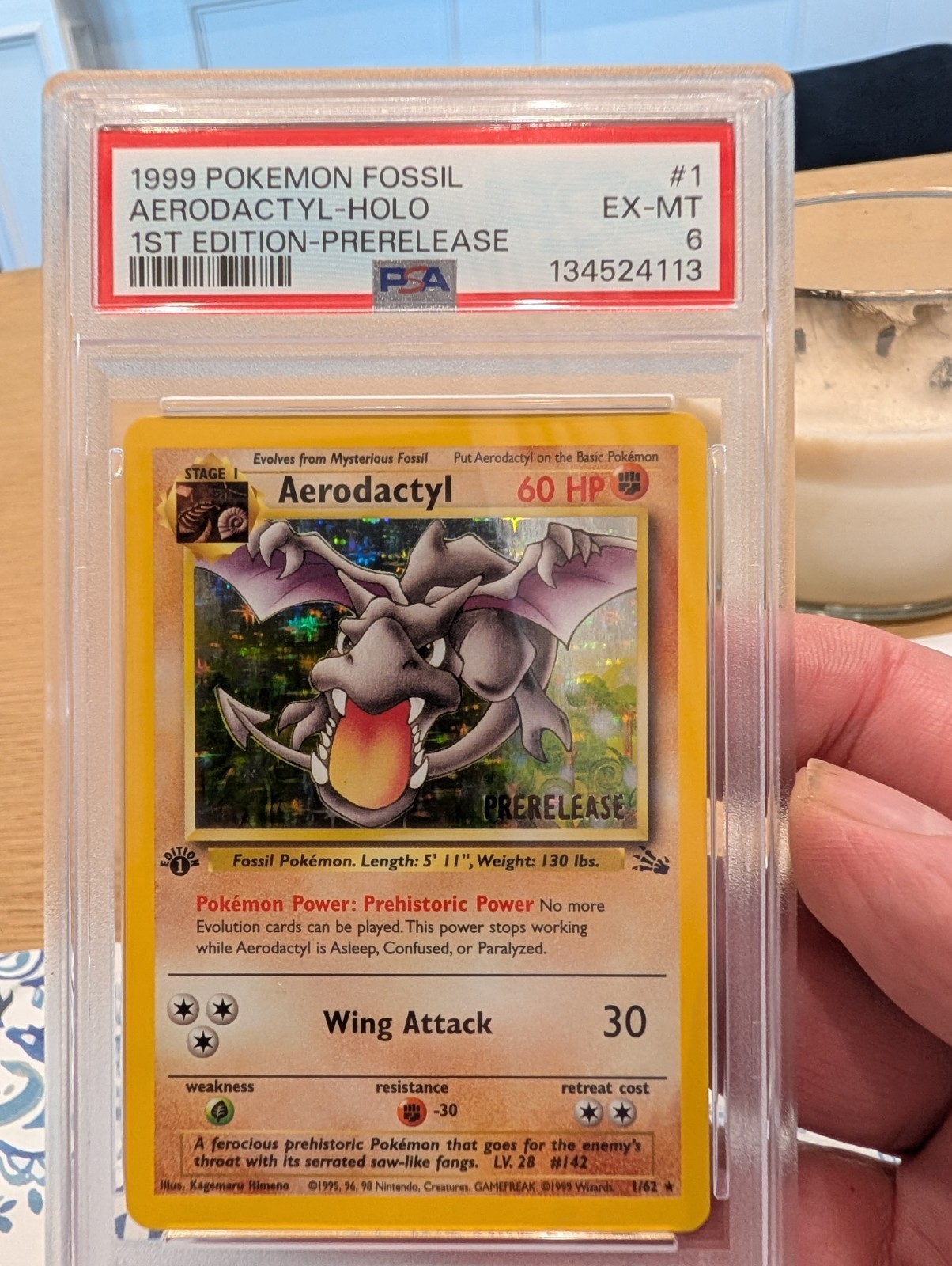 1999 Pokémon Fossil Aerodactyl Holo 1st Edition Prerelease #1 PSA 6