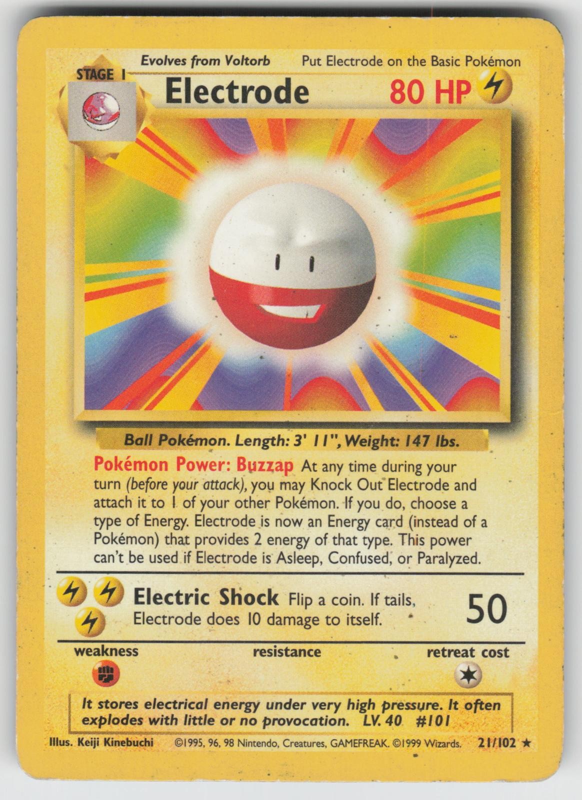 Electrode 21/102 Rare Base Set Unlimited Pokemon Moderately Played
