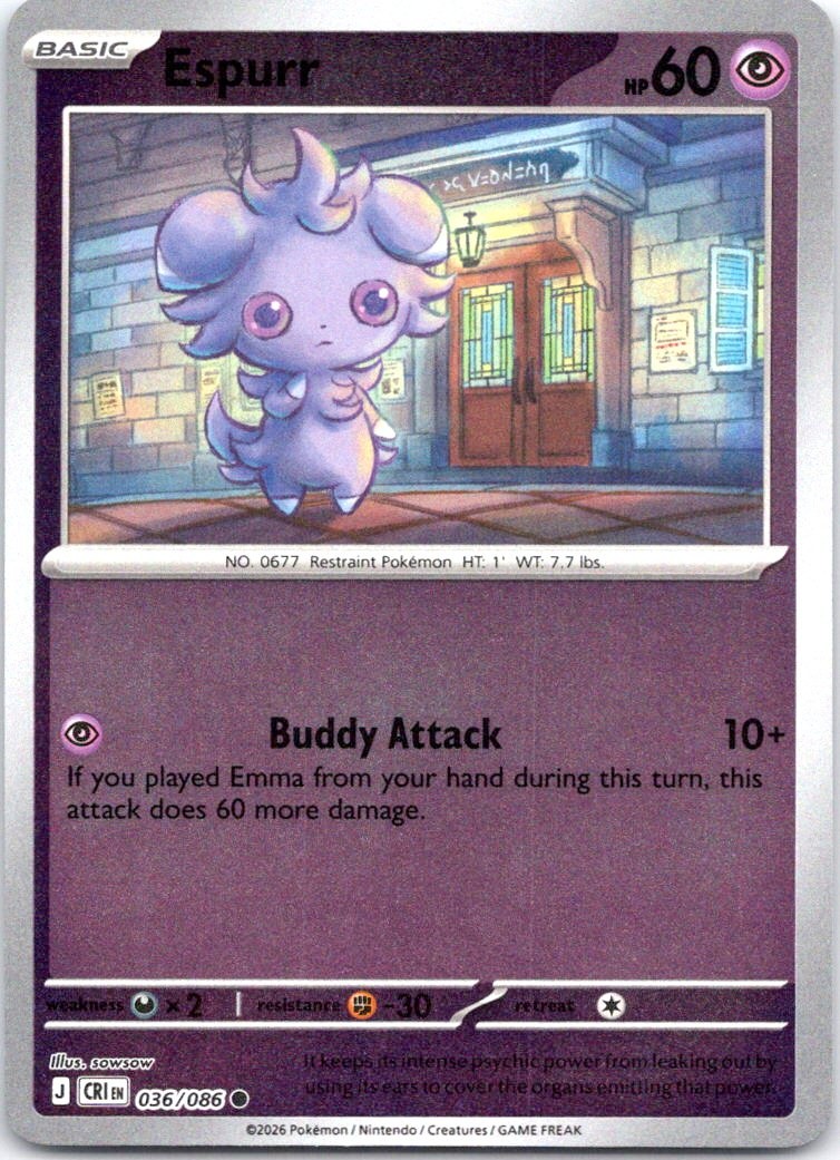 Espurr Reverse Holo Common ME04: Chaos Rising 036/086 NM