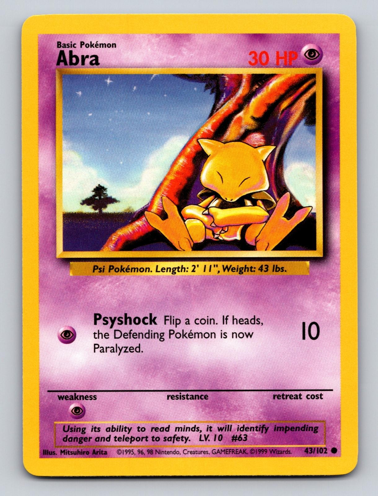Abra 43/102 Common Base Set Unlimited Pokemon LP