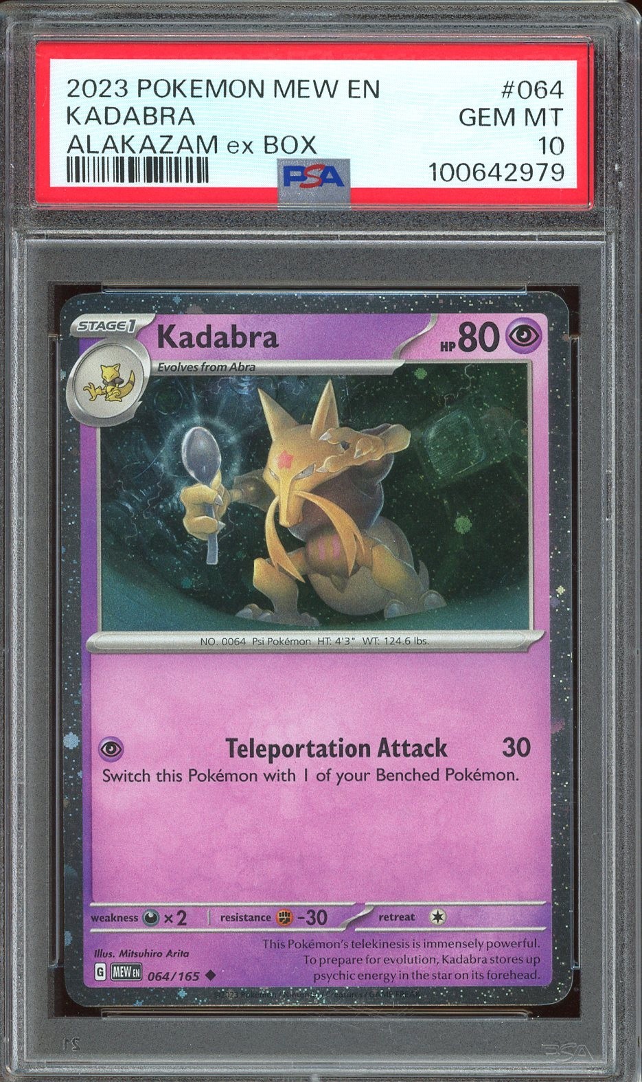 PSA 10 GEM MINT – Kadabra #064 Scarlet Violet 151 Alakazam ex Box Cosmos Holo