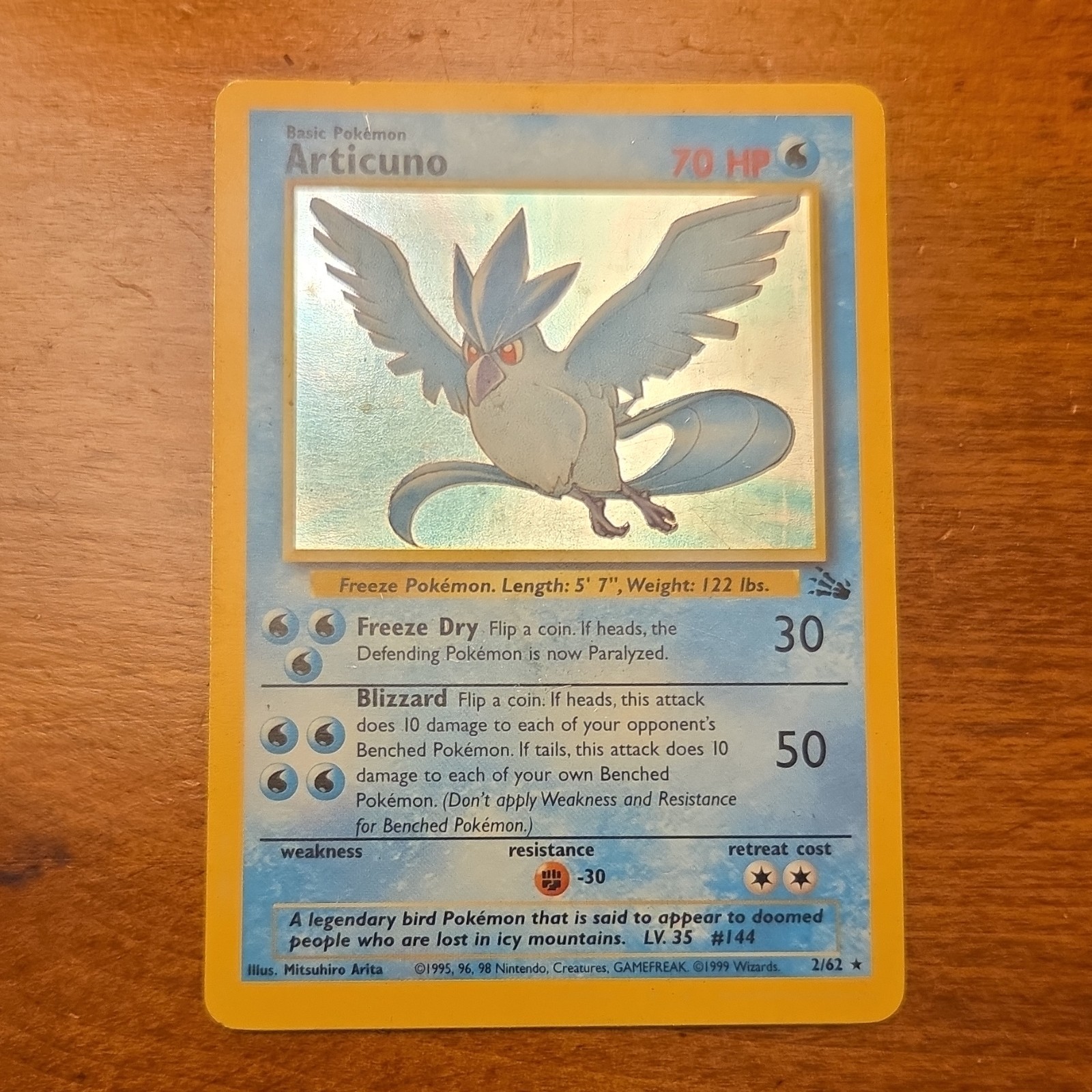 Articuno 2/62 Fossil Holo Rare 1999 70 HP Basic Pokémon TCG Card