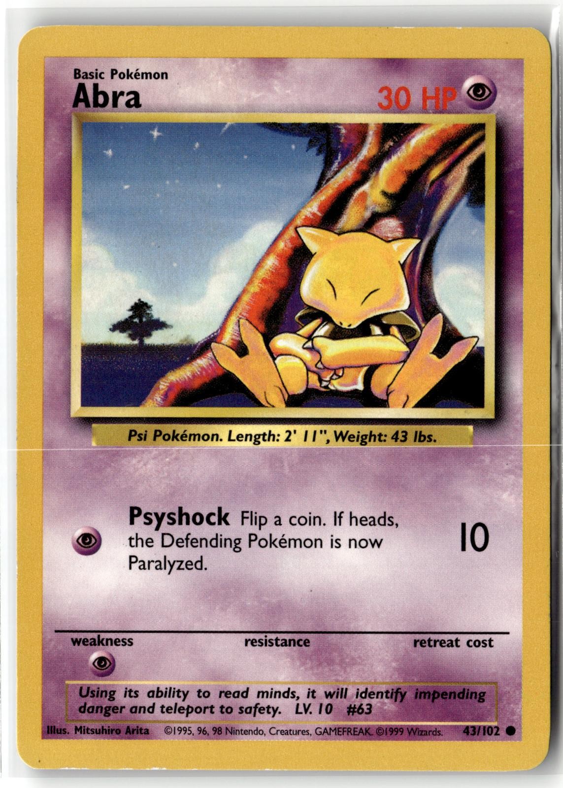 Abra 43/102 Common Base Set Unlimited Pokemon Lightly Played