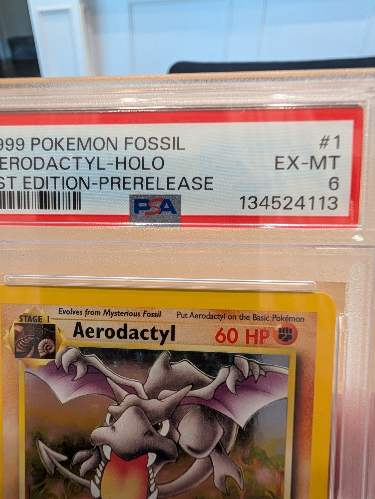 1999 Pokémon Fossil Aerodactyl Holo 1st Edition Prerelease #1 PSA 6