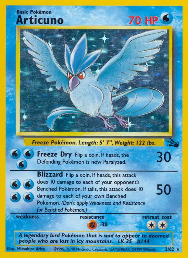Articuno – 2/62 – Pokemon Fossil Unlimited Holo Rare Card WOTC NM