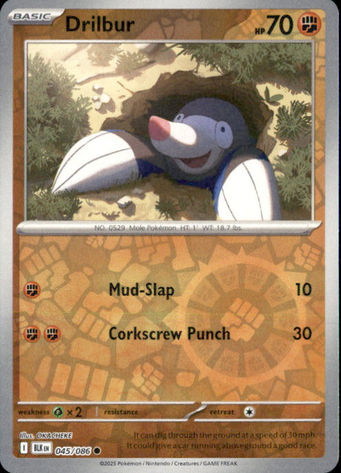 Drilbur Reverse Holo Common SV: Black Bolt 045/086 NM OKACHEKE 2025
