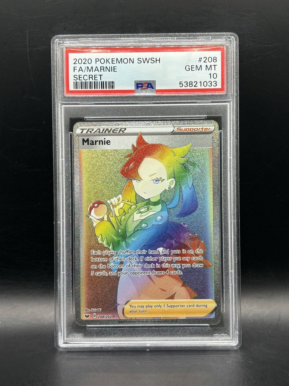 Pokémon TCG Marnie Full Art Secret Rare Holo Sword & Shield 208/202 PSA 10