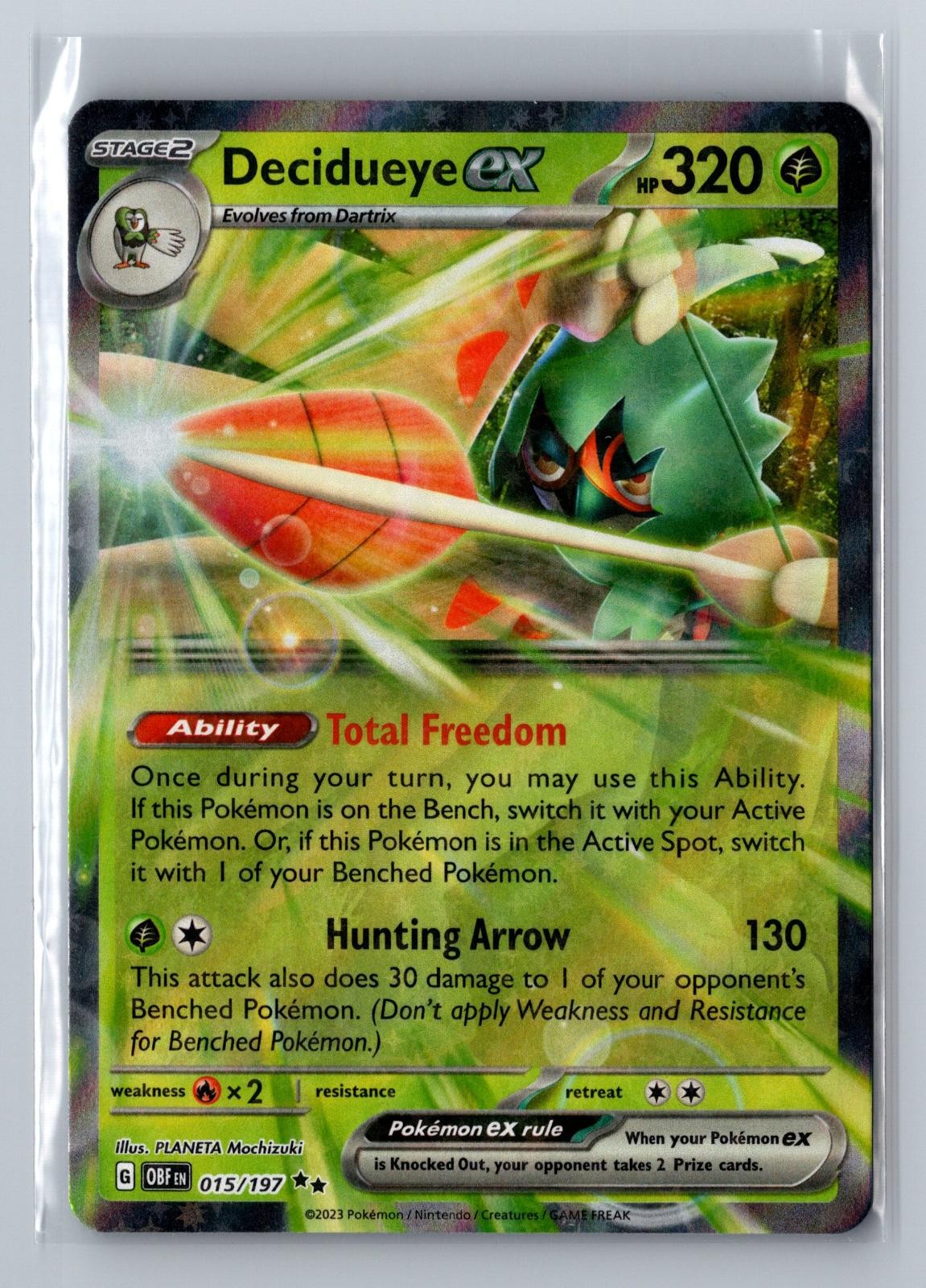 Decidueye ex 015/197 Double Rare Obsidian Flames Pokemon Near Mint Holo