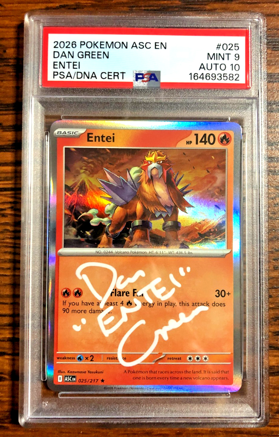 Entei Holo Rare #025|PSA MINT 9-AUTO 10|Dan Green|Ascended Heroes|Pokemon TCG